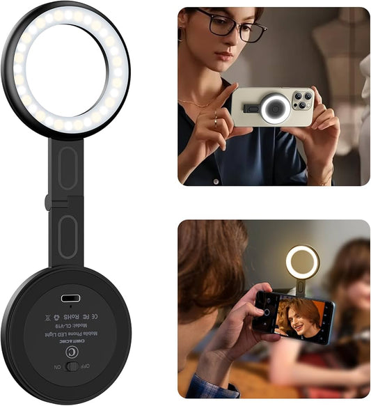 Magnetic Selfie Light - Magsafe Compatible LED Phone Light Included Sticky Ring 6 Lighting Modes